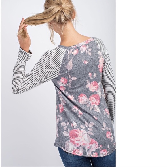 Soft, 🌺 Floral/ Striped 🍿LS Baseball Tee - Picture 2 of 2